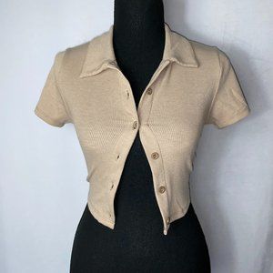 Active USA Brown Crop Top with Front Button Closure and Back Tie
